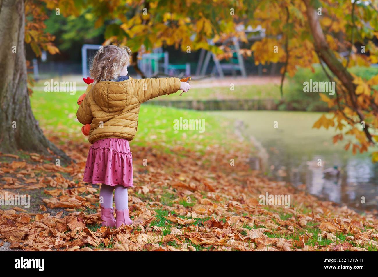 Cute little girl in the autumn park Stock Photo - Alamy