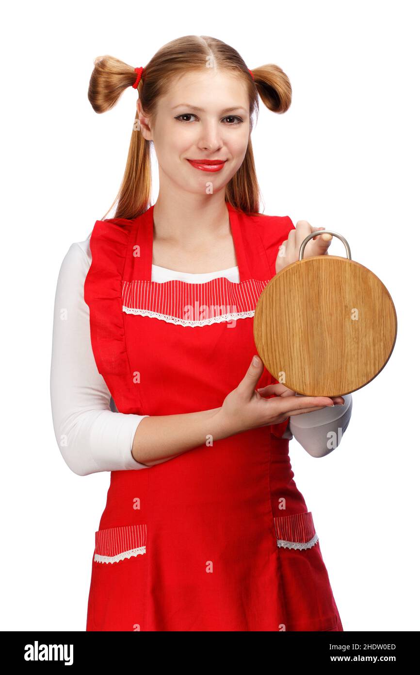 cutting board, housewife, apron dress, cutting boards, housewifes Stock Photo