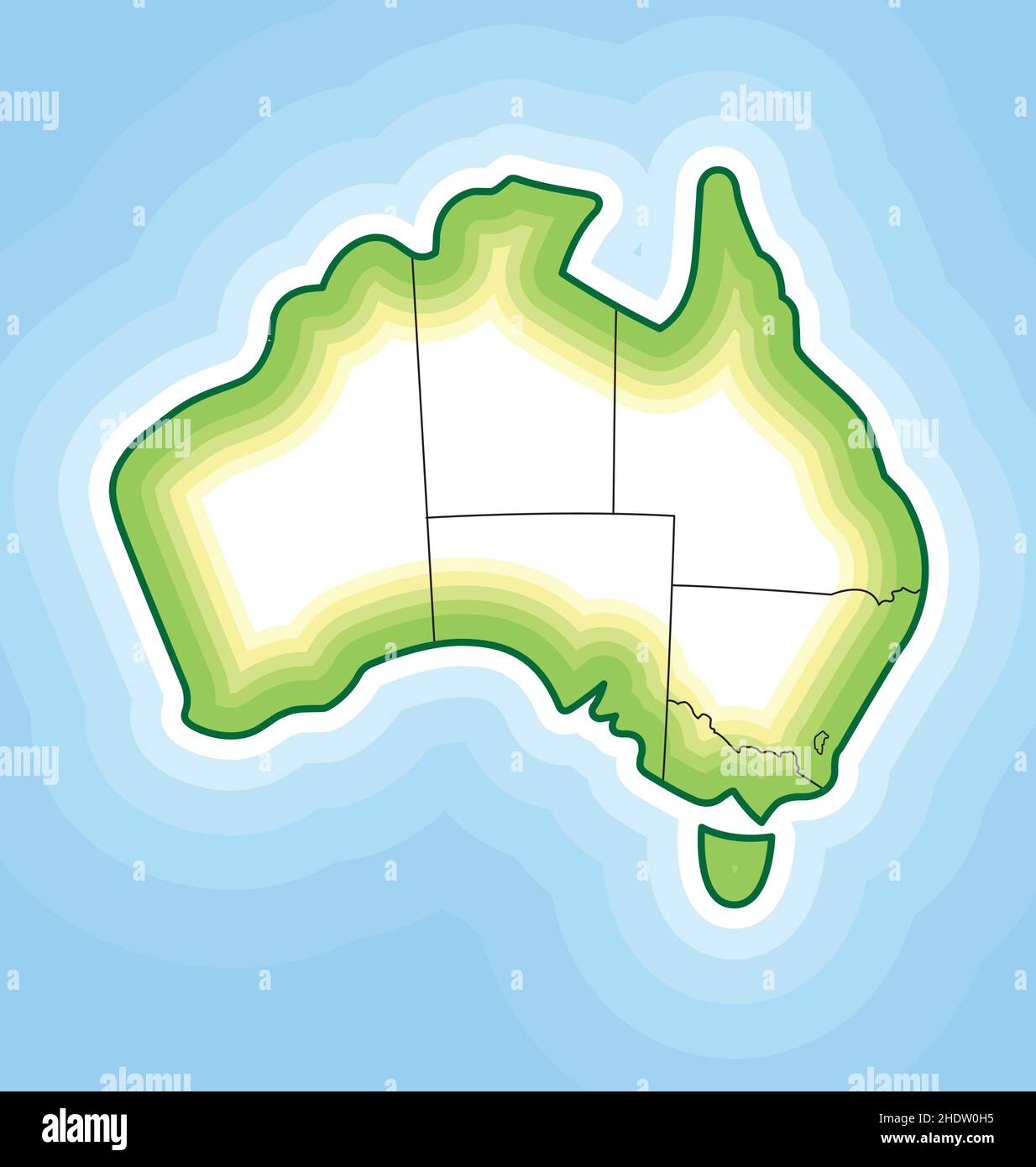 australia map simplified contoured land in blue ocean vector Stock Vector