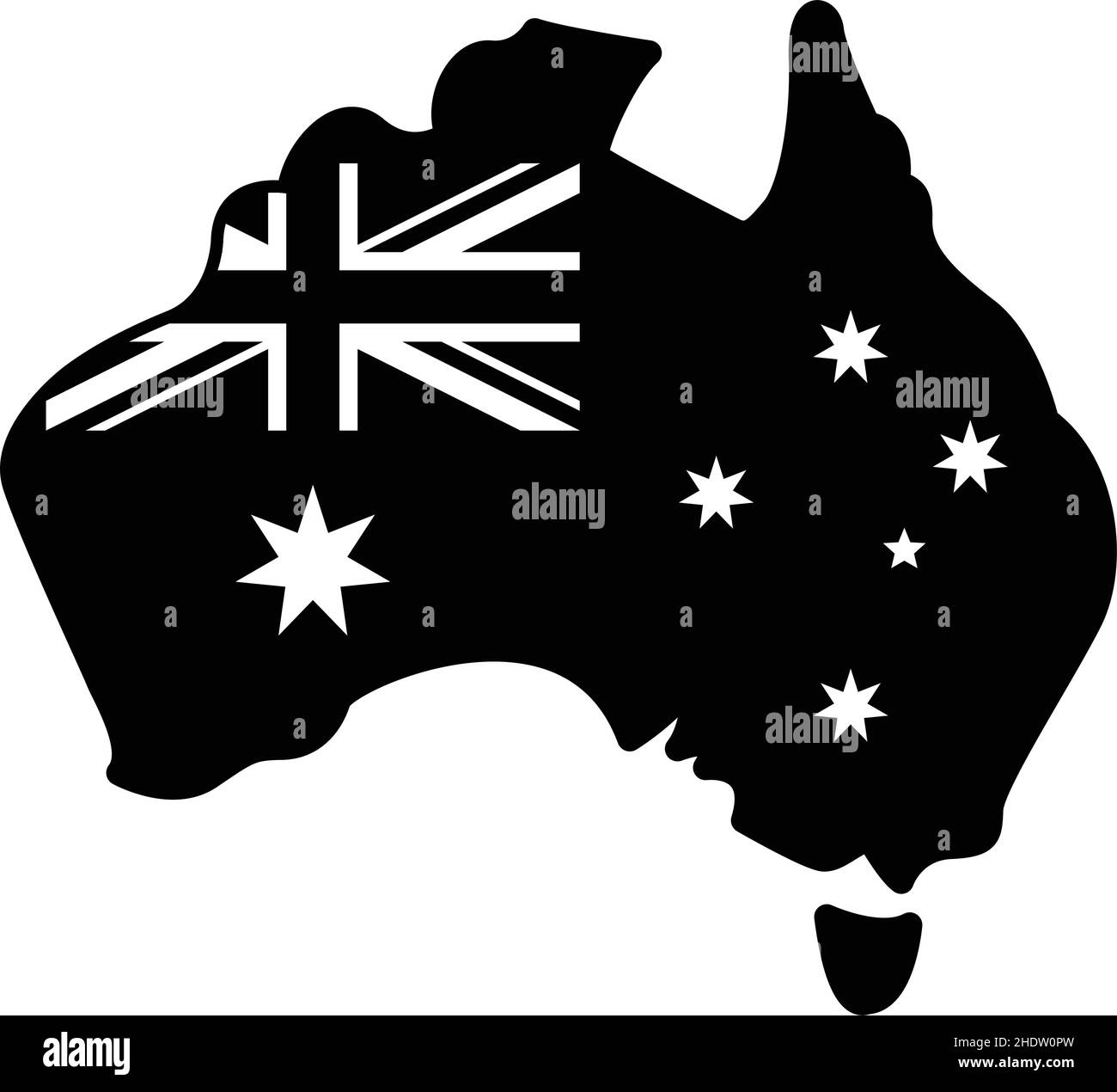 australia simplified flag map icon emblem black and white vector isolated on white background Stock Vector