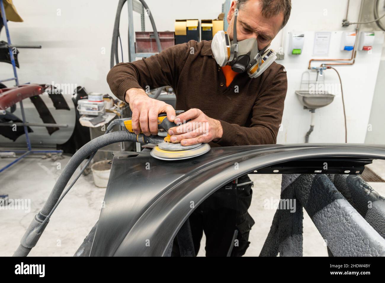 respirator mask, grinding, mechanic, respirator masks, mechanics Stock