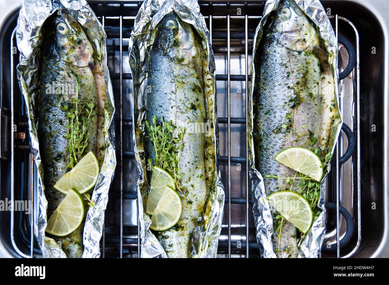 broiling, trout, trouts Stock Photo Alamy