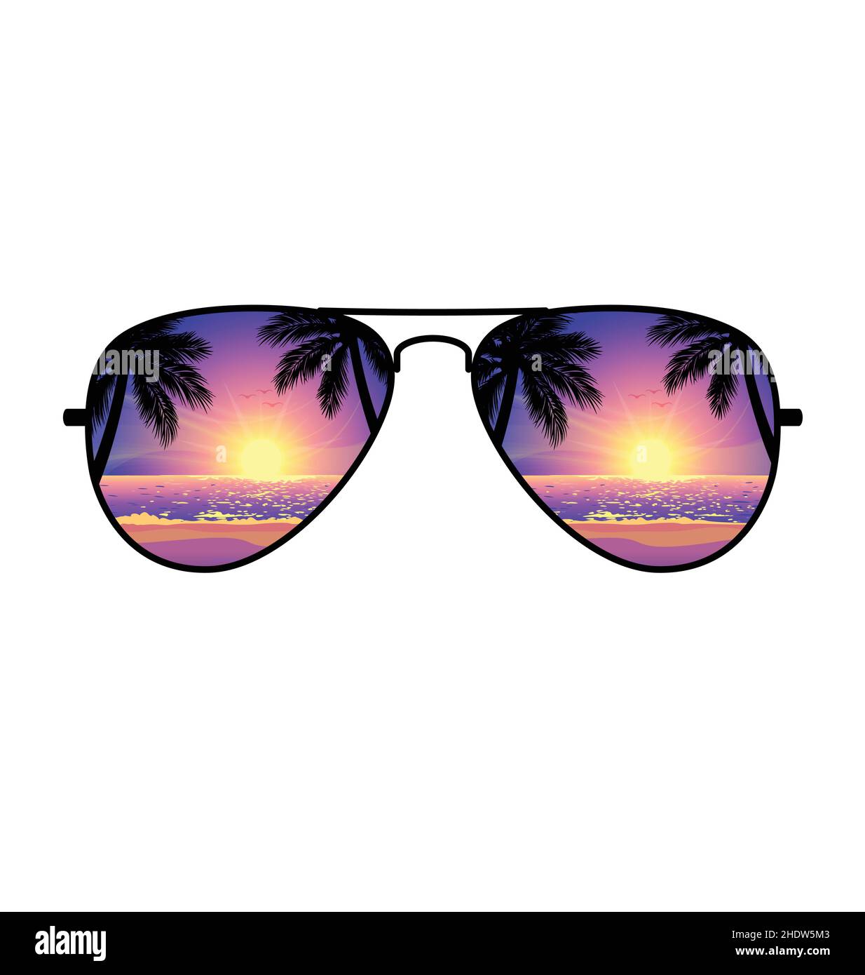 Cool purple sunset beach reflected in Aviator Sunglasses with mirror ...