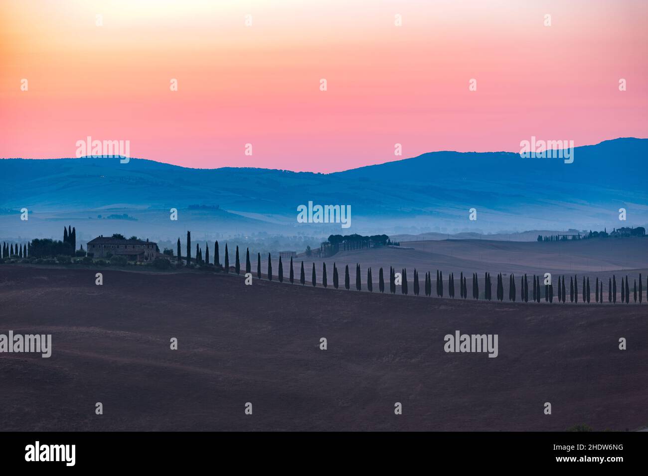 hill, italy, tuscany, morning fog, hills, italies, tuscanies, morning fogs Stock Photo