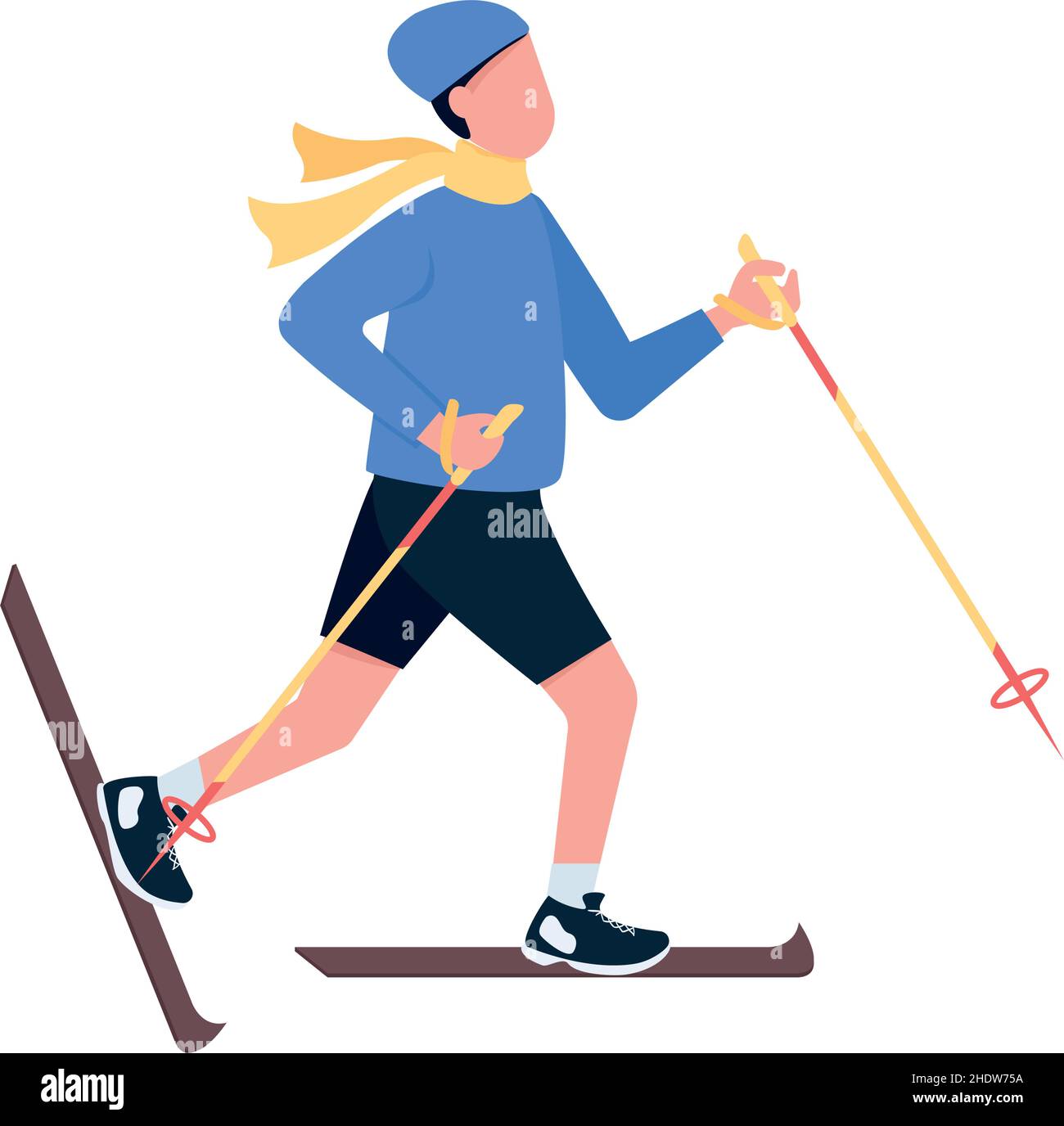 Man training on ski semi flat color vector character Stock Vector