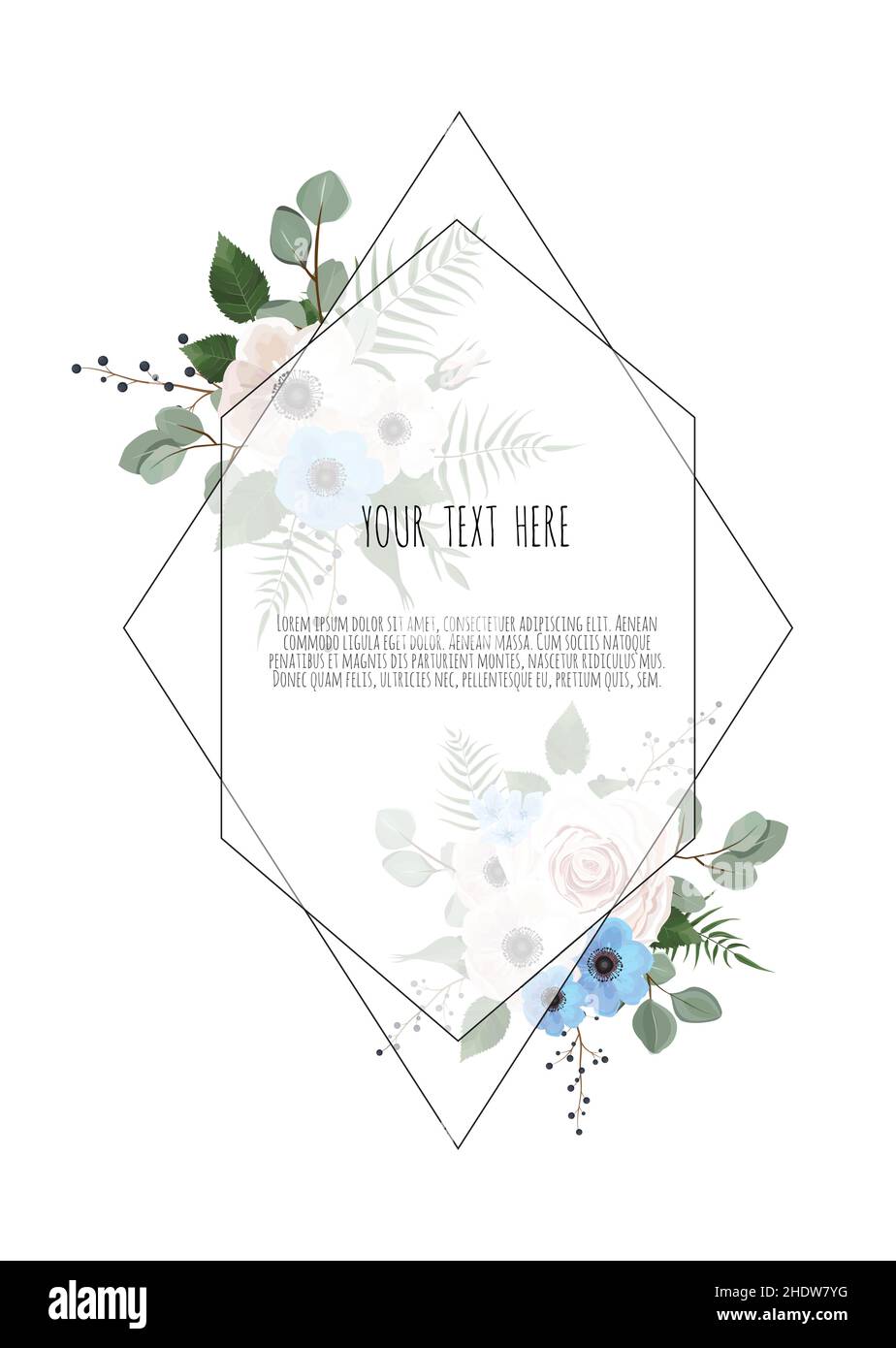Botanical wedding invitation card template design, white and pink ...
