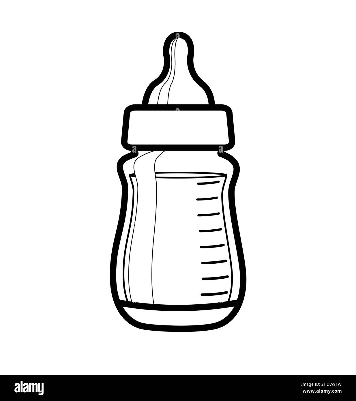 baby bottle simple line drawing lineart full of milk or formula cartoon vector isolated on white background Stock Vector