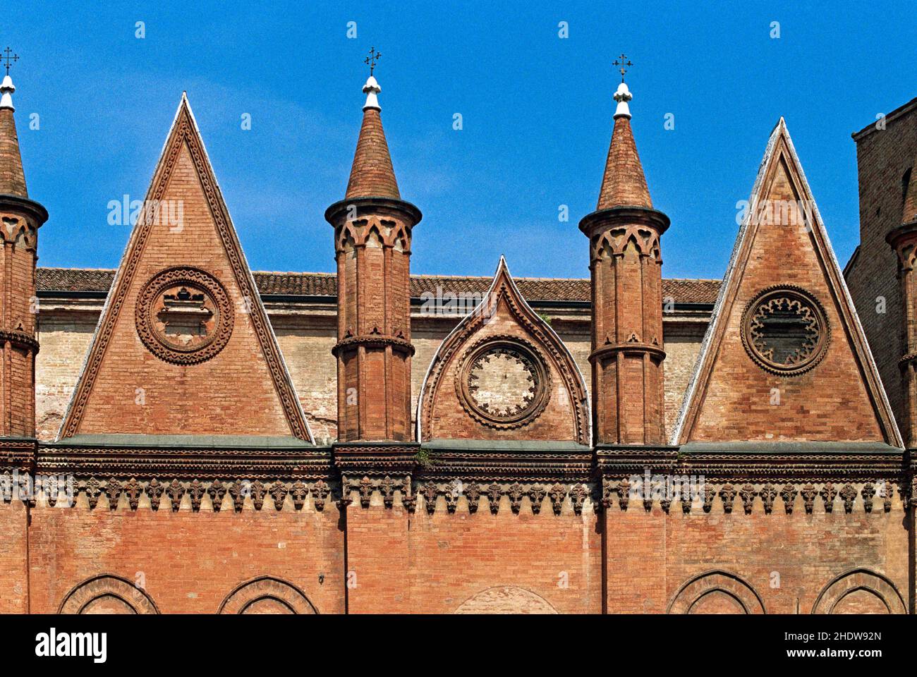 Italy, Lombardy, Mantua, Duomo Cathedral, Right Side Cusps and Spiers Stock Photo