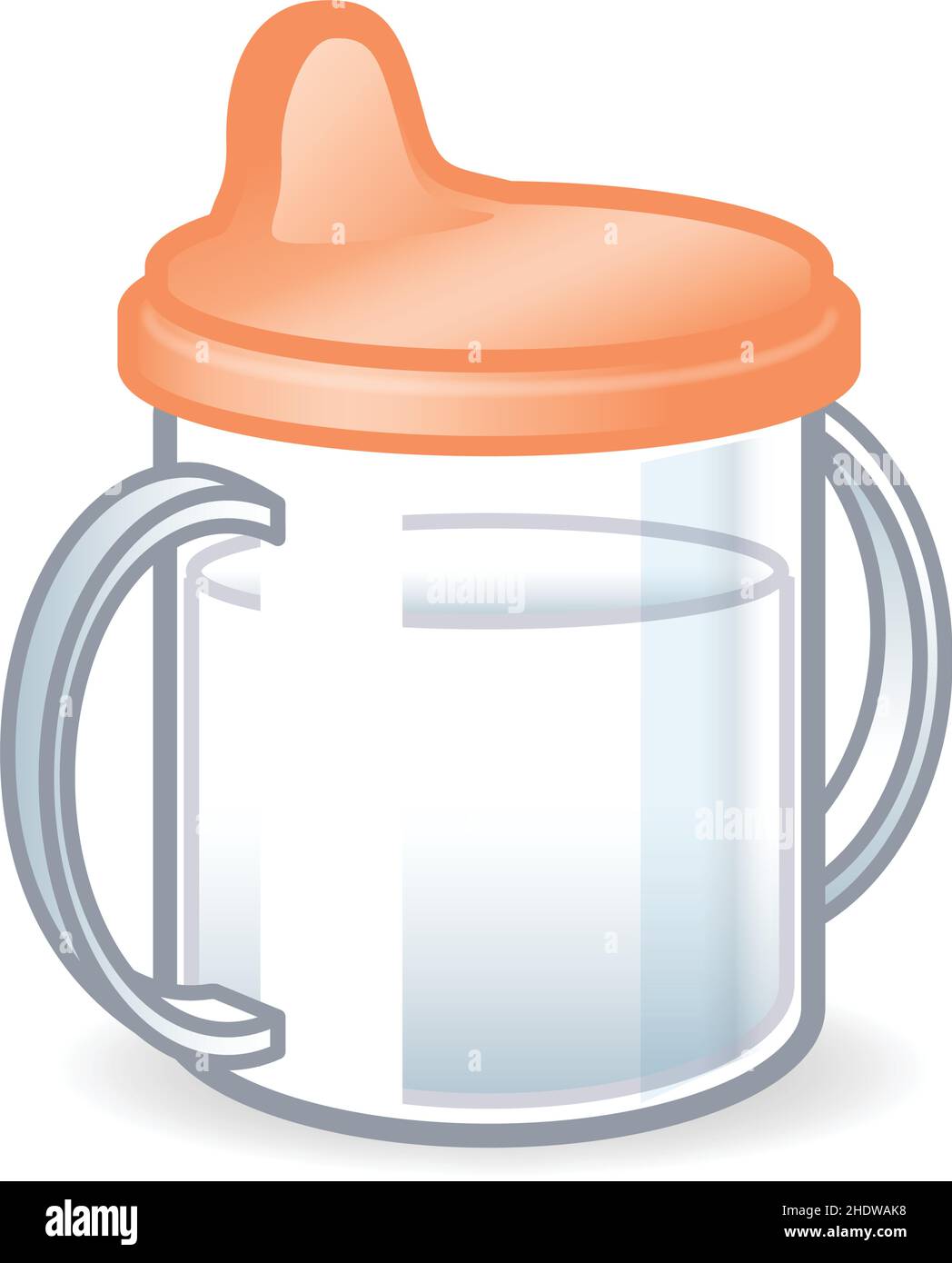 baby sippy sipper cup bottle with orange teat lid and two handles vector isolated on white background Stock Vector