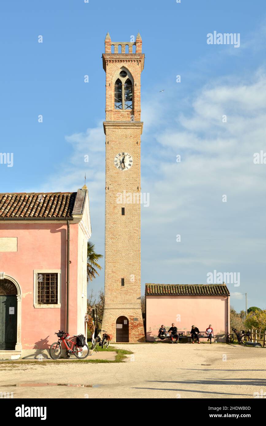 Santa Maria della Neve bell tower of  Lio Piccolo (Cavallino Treporti Venice) rural village by the Lagoon, Stock Photo