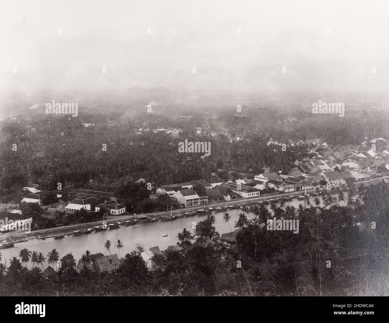 Vintage 19th century photograph: Dutch East Indies, Indonesia: Batavia, Jakarta, river view. Stock Photo