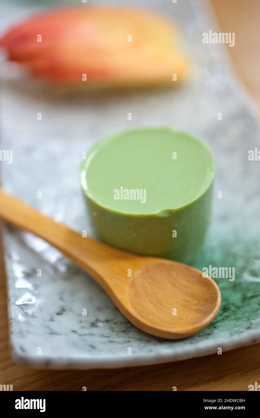 panna cotta, matcha, panna cottas Stock Photo