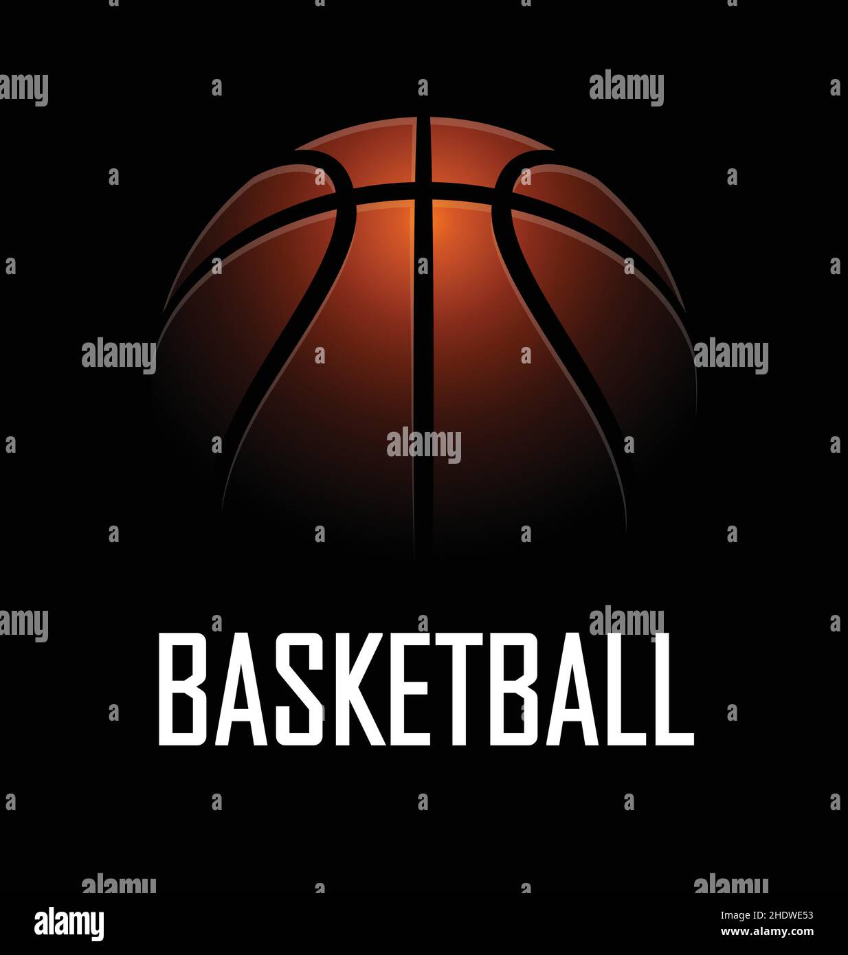 stylish basketball logo ball shaded on dark black background with white ...