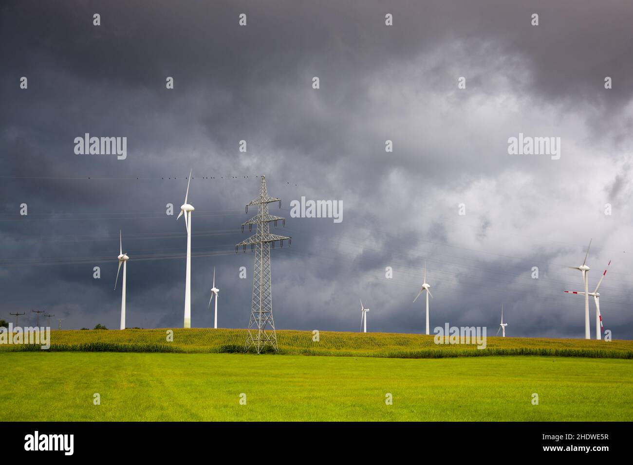 electrical tower, wind power, thunderclouds, electrical towers, wind
