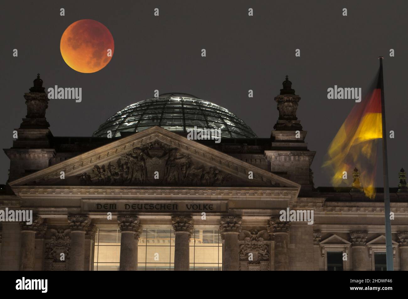 the reichstag, Blood moon, the reichstags Stock Photo