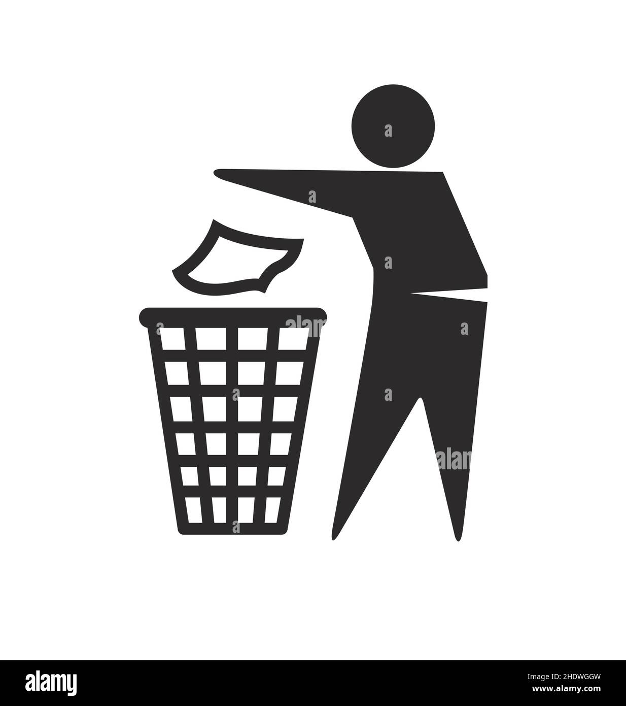 man putting trash rubbish in the bin waste paper basket symbol icon logo simple vector isolated on white background Stock Vector
