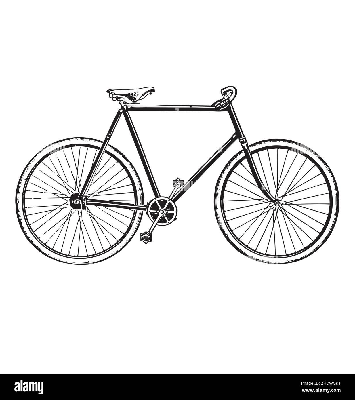 Vintage Retro Bike Bicycle Black Ink Etching Side View Isolated On White Background Stock Vector