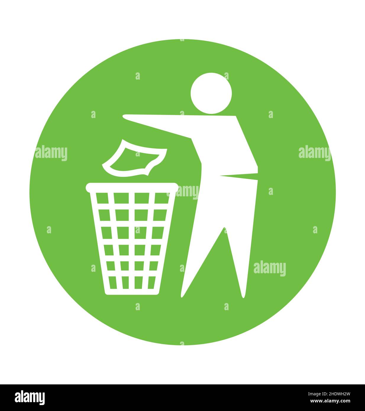 man putting trash rubbish in the bin waste paper basket symbol icon logo simple in green circle vector isolated on white background Stock Vector