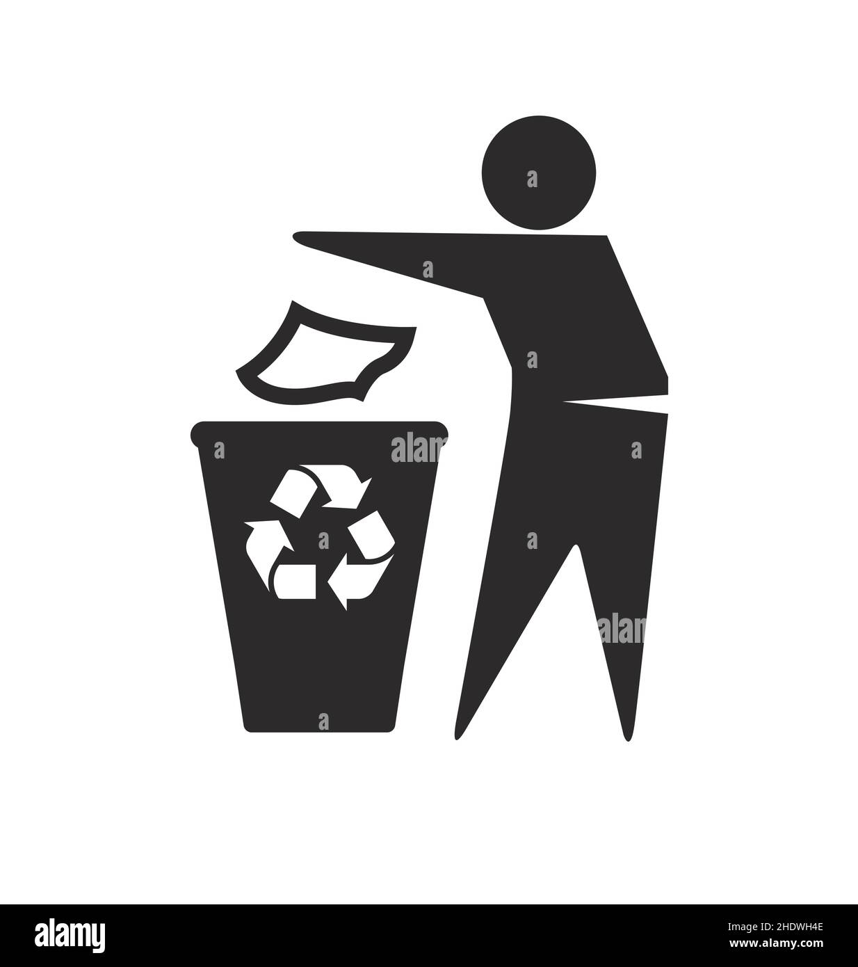 man putting paper in recycle bin waste paper basket symbol icon logo simple Stock Vector