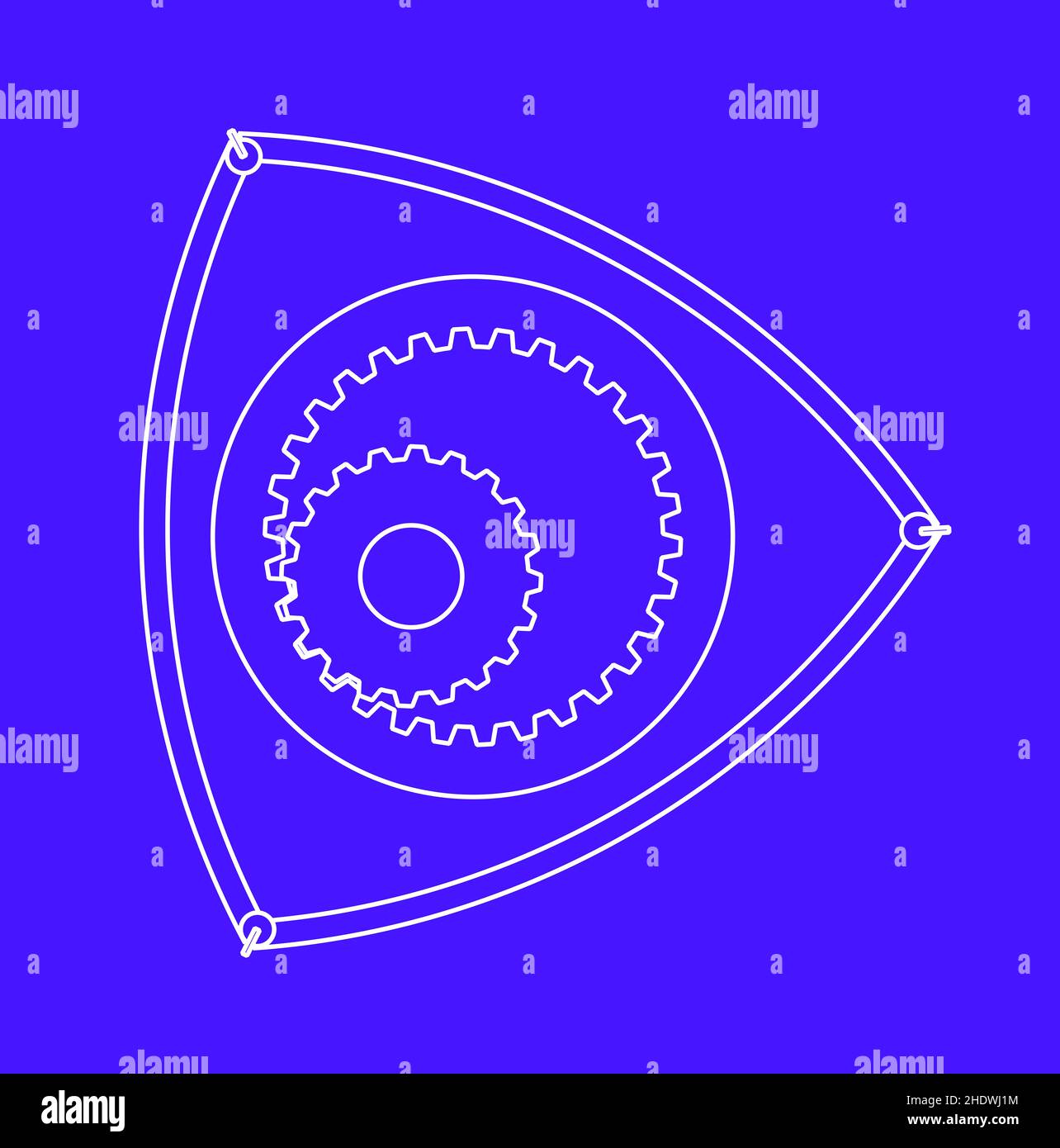 Rotary engine cam style piston in blueprint style Stock Photo