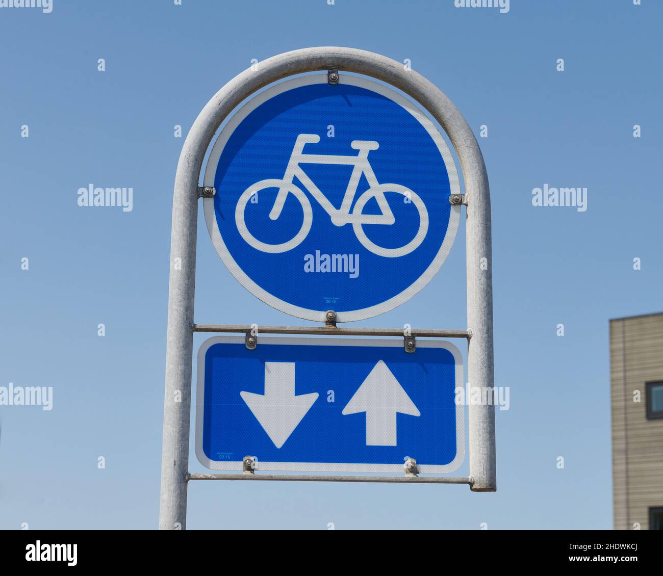 Closeup of the bike lane sign in Denmark. Stock Photo
