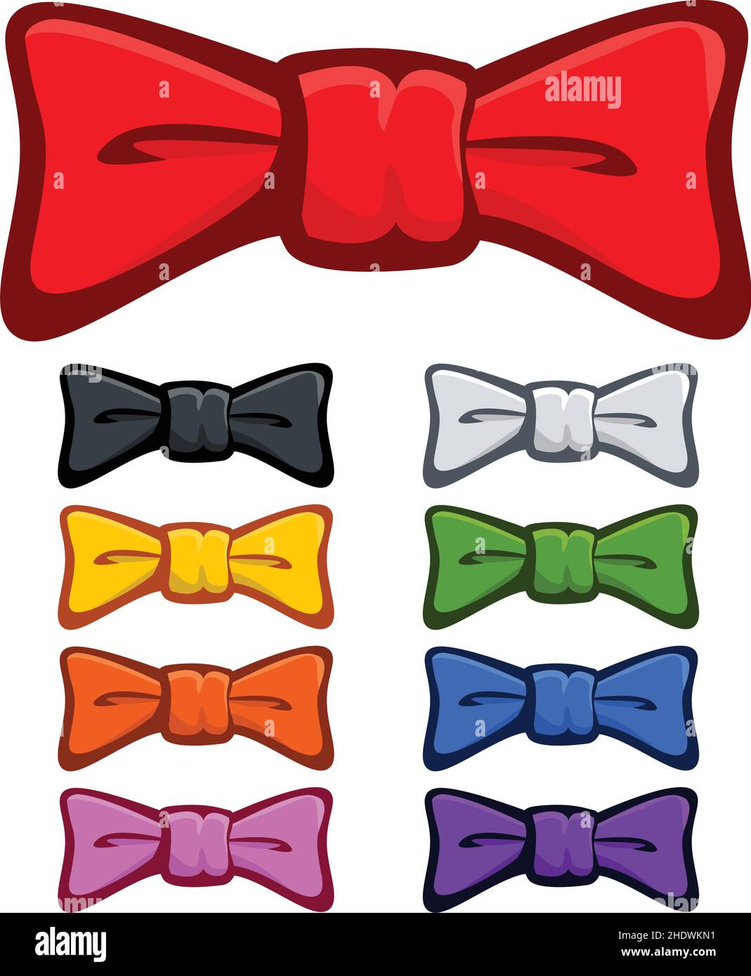cartoon bows and bow ties various colors red blue black white etc set vector isolated on white background Stock Vector