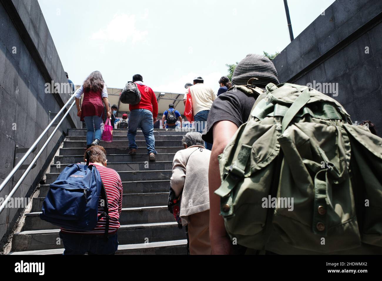 People coming out of the subway in Mexico City Stock Photo