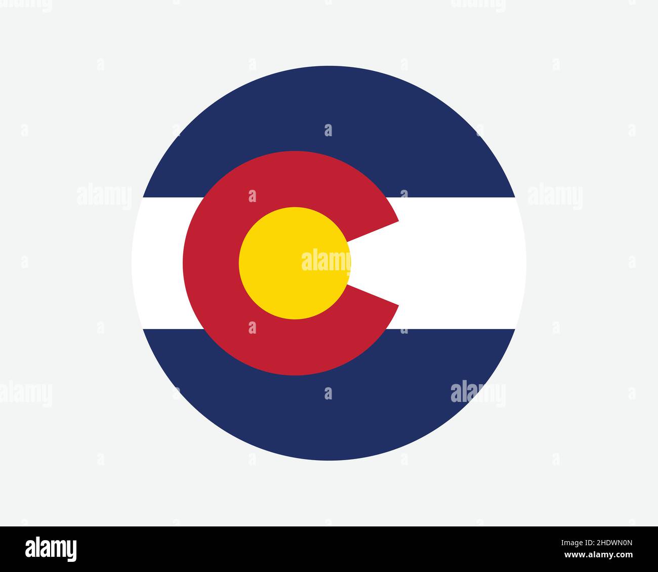 Colorado USA Round State Flag. CO, US Circle Flag. State of Colorado, United States of America Circular Shape Button Banner. EPS Vector Illustration. Stock Vector