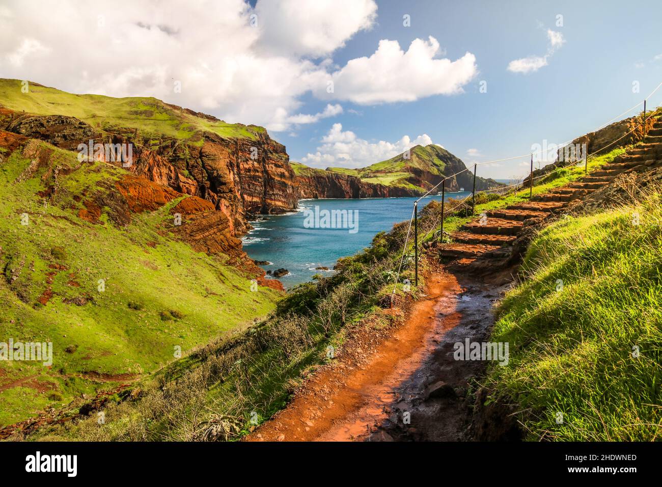 Beautiful shot of the Atlantic ocean with hills on the coastline in East Cape, Madeira, Portugal Stock Photo