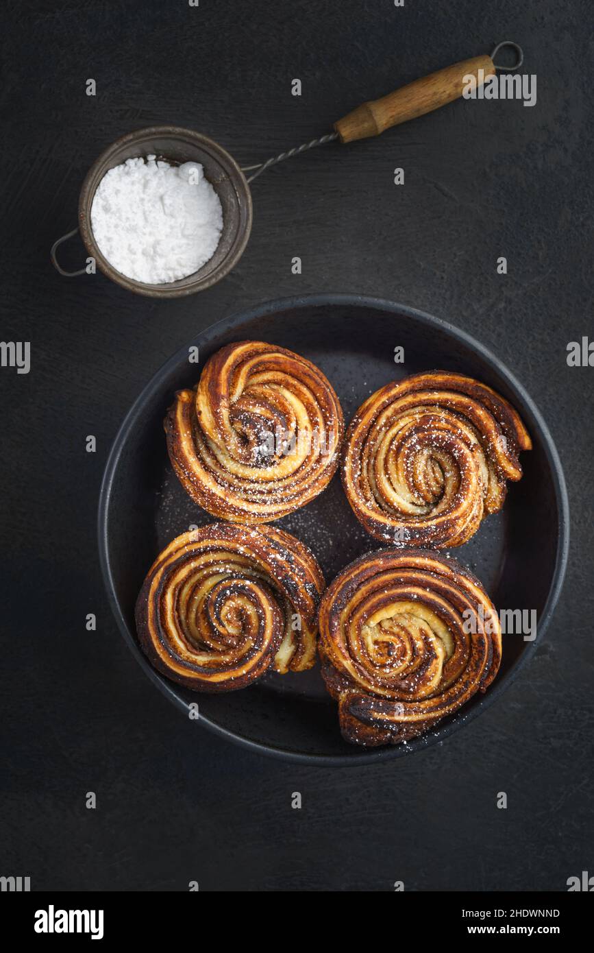 powdered sugar, viennoiseries, butterschnecke, powdered sugars Stock Photo Alamy