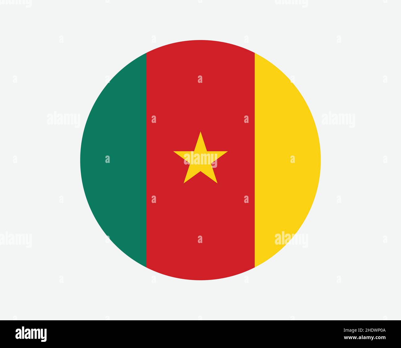 Cameroon Round Country Flag. Circular Cameroonian National Flag. Republic of Cameroon Circle Shape Button Banner. EPS Vector Illustration. Stock Vector