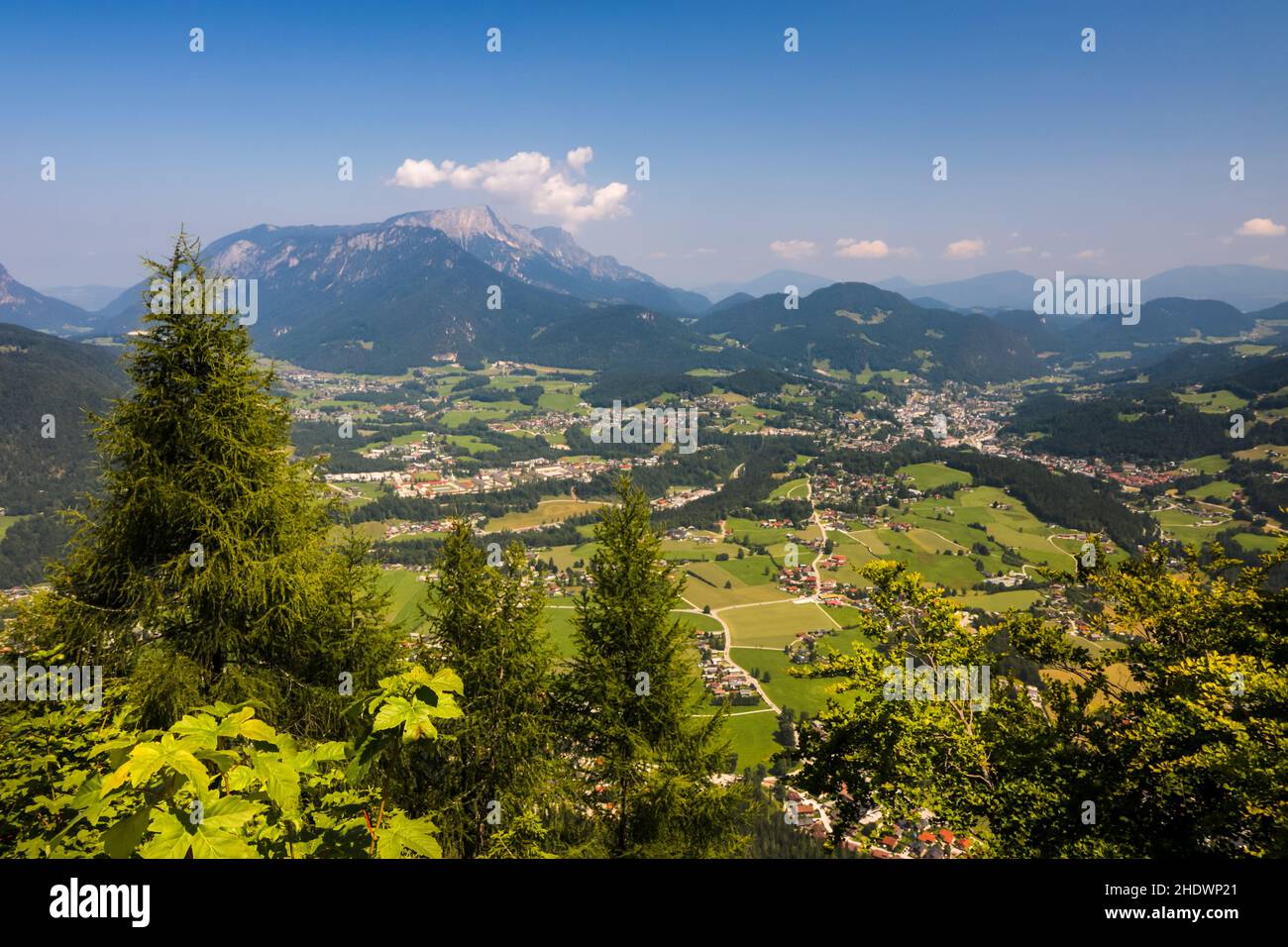 Beautiful scenery of Bad Reichenhall city from mountain Gruenstein, Alp mountains, Germany Stock Photo