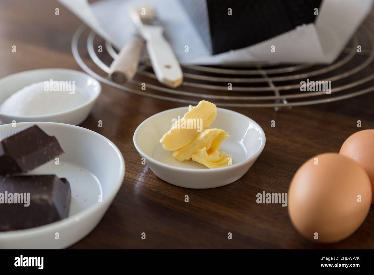 eggs, butter, block chocolate, baking ingredients, egg, butters, block chocolates, ingredient Stock Photo