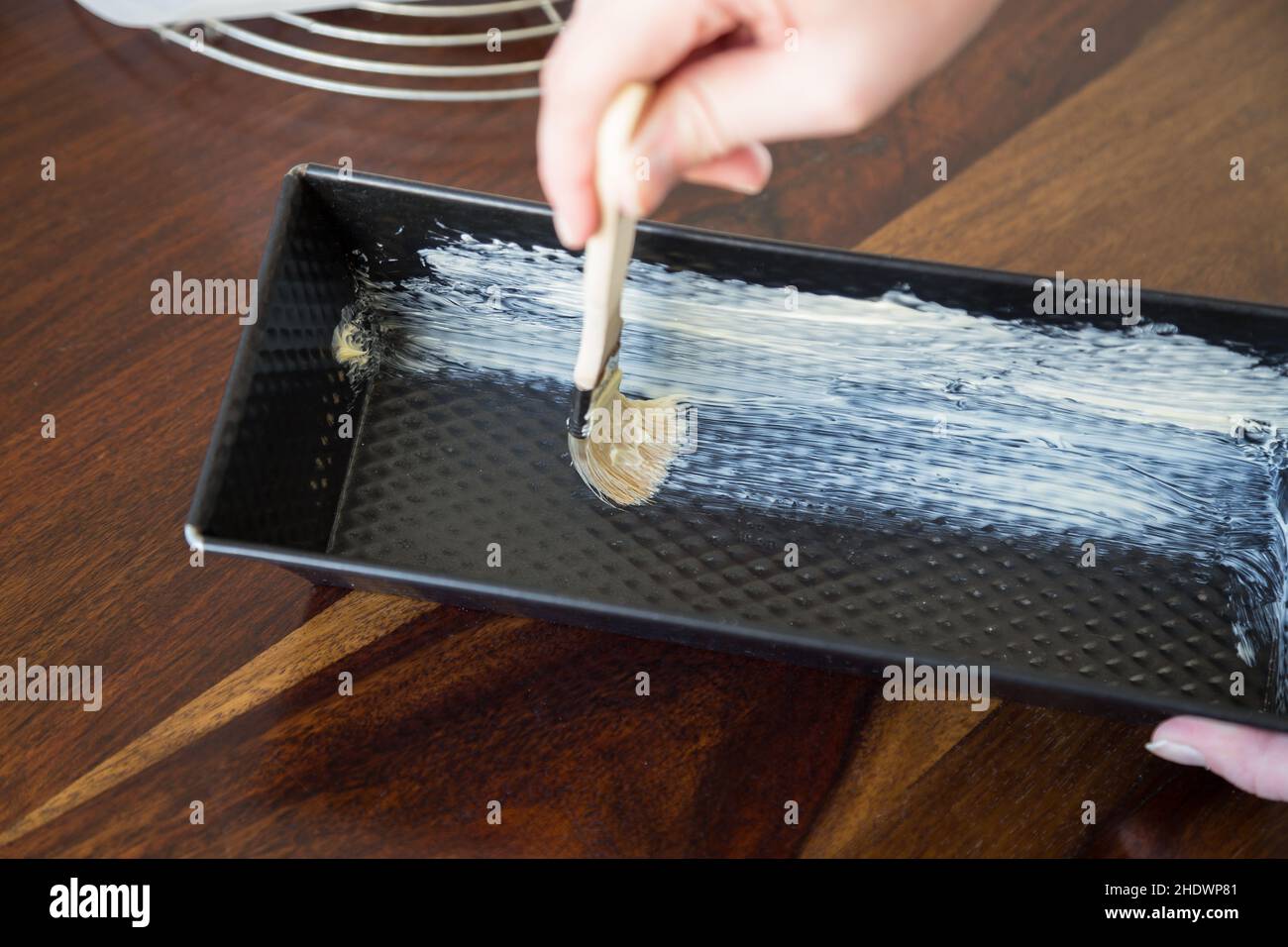 greasing, loaf pan, loaf pans Stock Photo