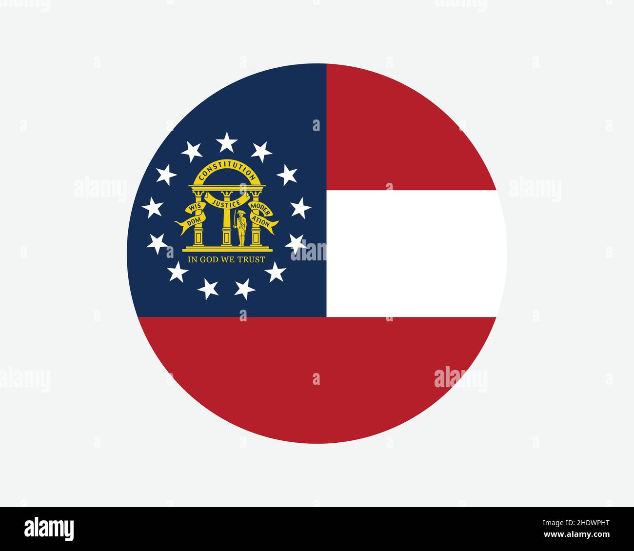 Georgia USA Round State Flag. GA, US Circle Flag. State of Georgia, United States of America Circular Shape Button Banner. EPS Vector Illustration. Stock Vector