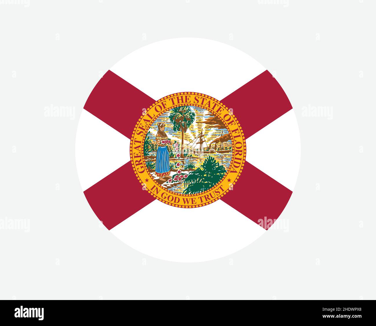 Florida USA Round State Flag. FL, US Circle Flag. State of Florida, United States of America Circular Shape Button Banner. EPS Vector Illustration. Stock Vector