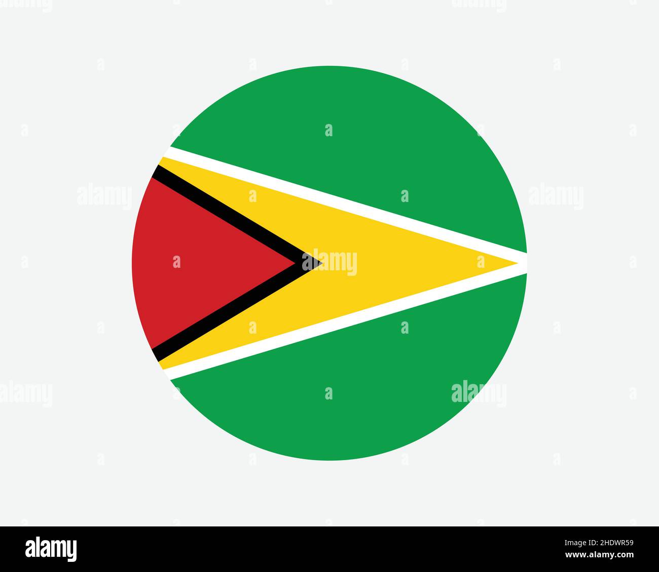Guyana Round Country Flag. Guyanese Circle National Flag. Co-operative Republic of Guyana Circular Shape Button Banner. EPS Vector Illustration. Stock Vector