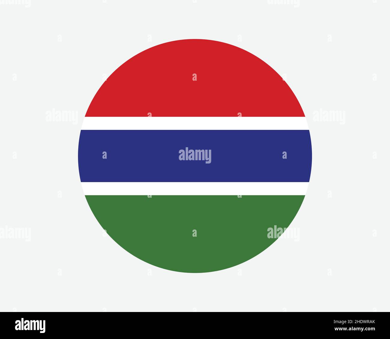 Gambia Round Country Flag. Gambian Circle National Flag. Republic of The Gambia Circular Shape Button Banner. EPS Vector Illustration. Stock Vector