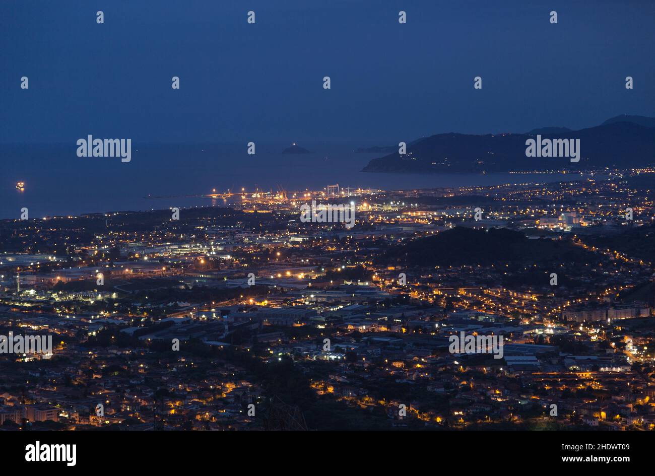 bathing resort, city lights, marina di massa Stock Photo