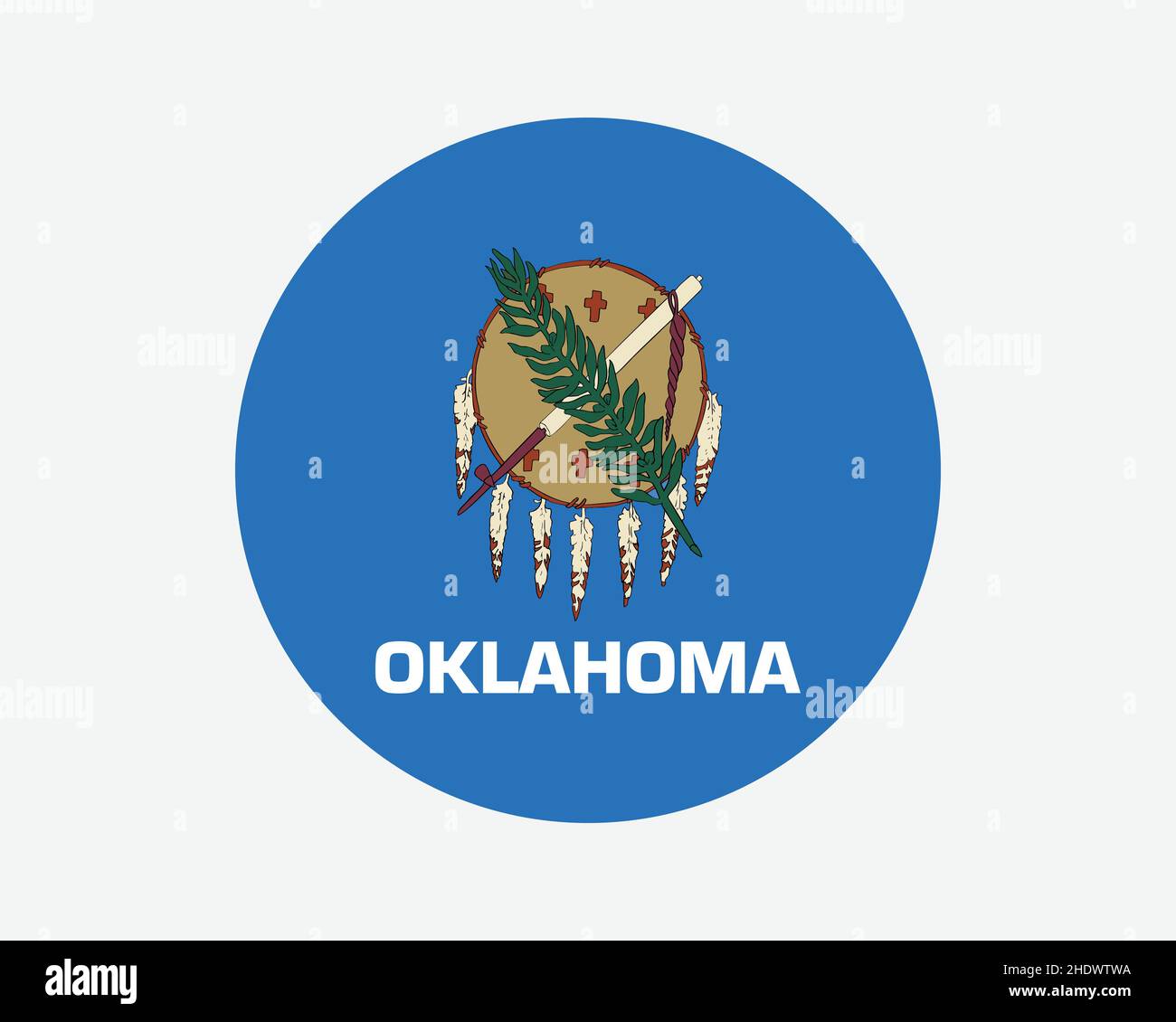 Oklahoma USA Round State Flag. OK, US Circle Flag. State of Oklahoma, United States of America Circular Shape Button Banner. EPS Vector Illustration. Stock Vector