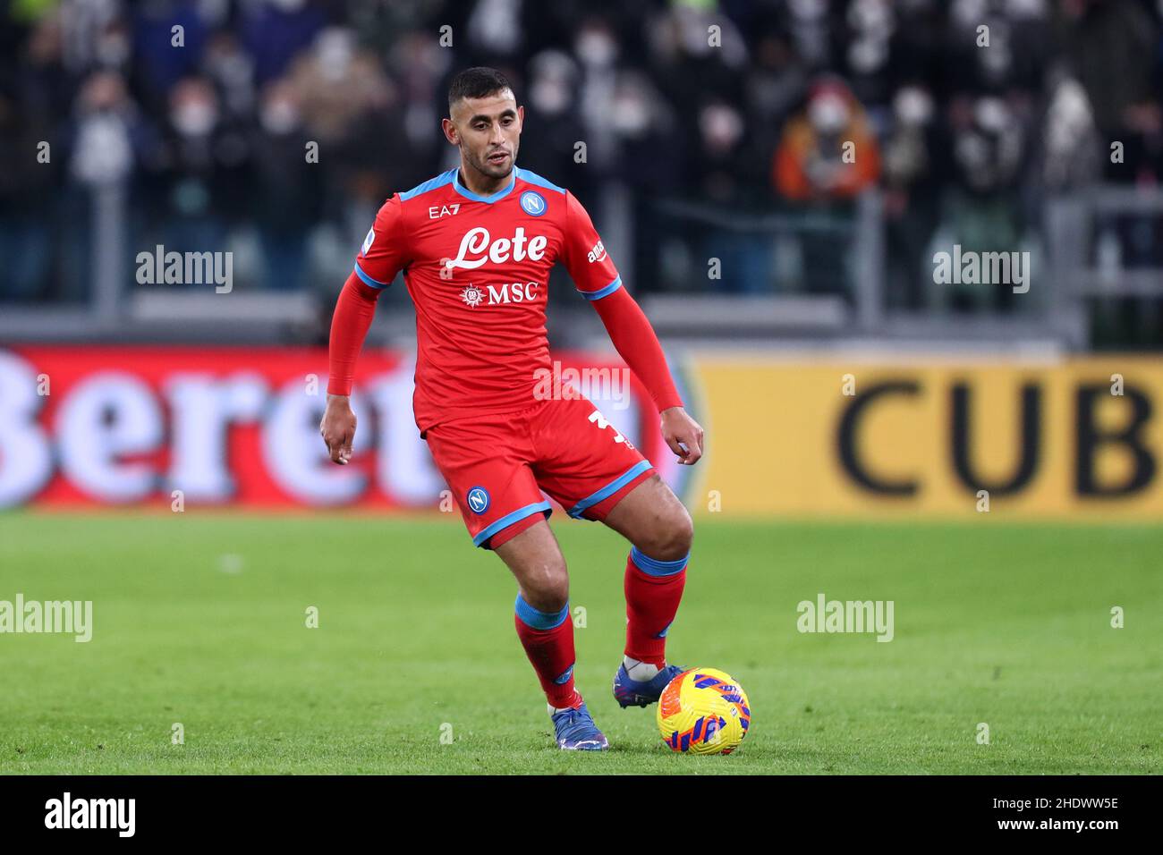 Torino, Italy. 06th Jan, 2022. Faouzi Ghoulam of Ssc Napoli controls the ball during the Serie A match between Juventus Fc and Ssc Napoli at Allianz Stadium on January 6, 2022 in Turin, Italy. Credit: Marco Canoniero/Alamy Live News Stock Photo