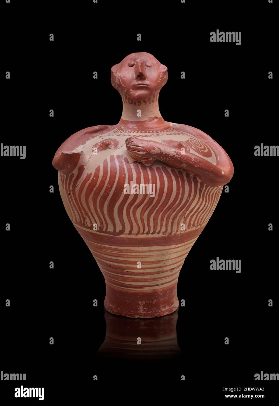 Mycenaean anthropomorphic vase, 1250 - 1180 BC. Mycenae temple, Tomm 18, alcove. Mycenae archaeological site Museum, Greece. Ref LH IIIB2. It is not k Stock Photo