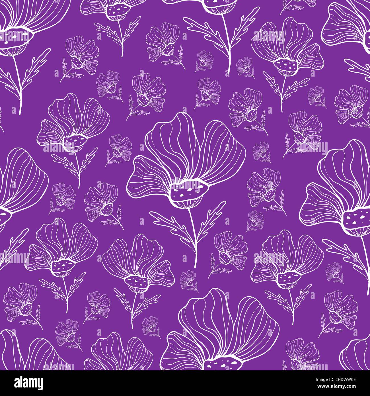 Doodle floral seamless pattern in trendy colors. Vector illustration ...