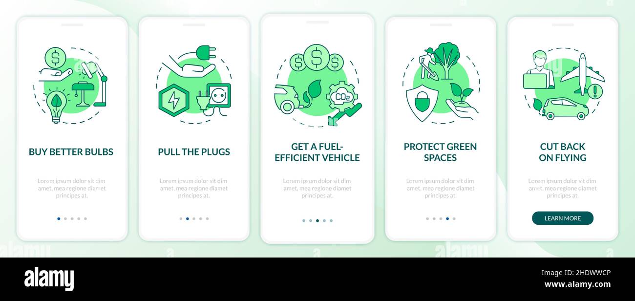Air pollution prevention green onboarding mobile app screen Stock ...