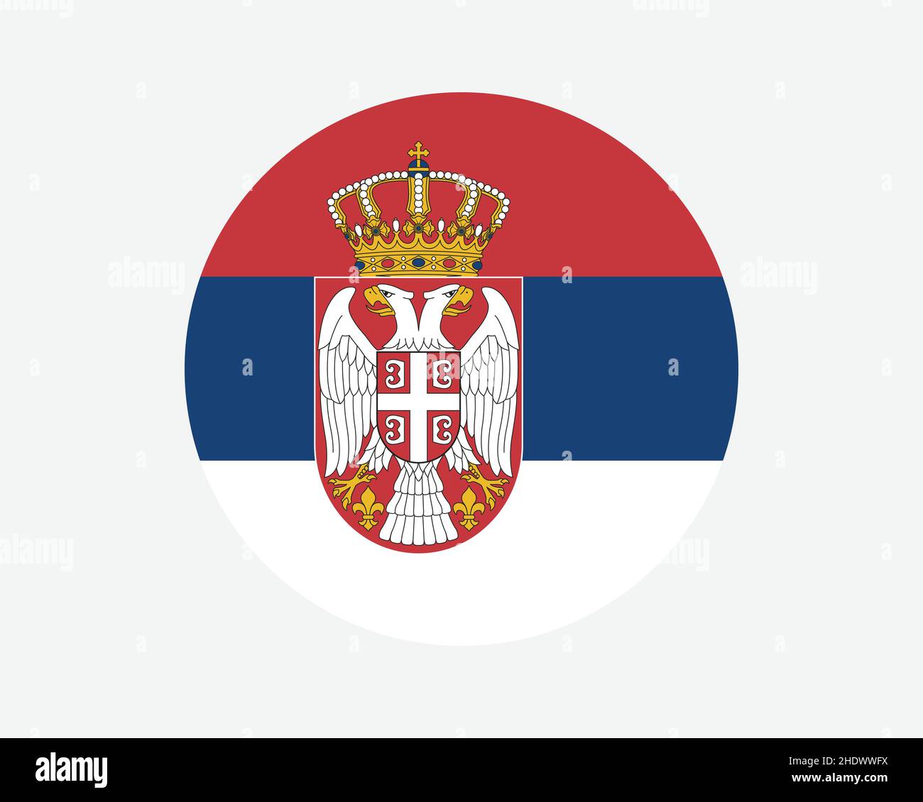 Serbia Round Country Flag. Serbian Circle National Flag. Republic of Serbia Circular Shape Button Banner. EPS Vector Illustration. Stock Vector