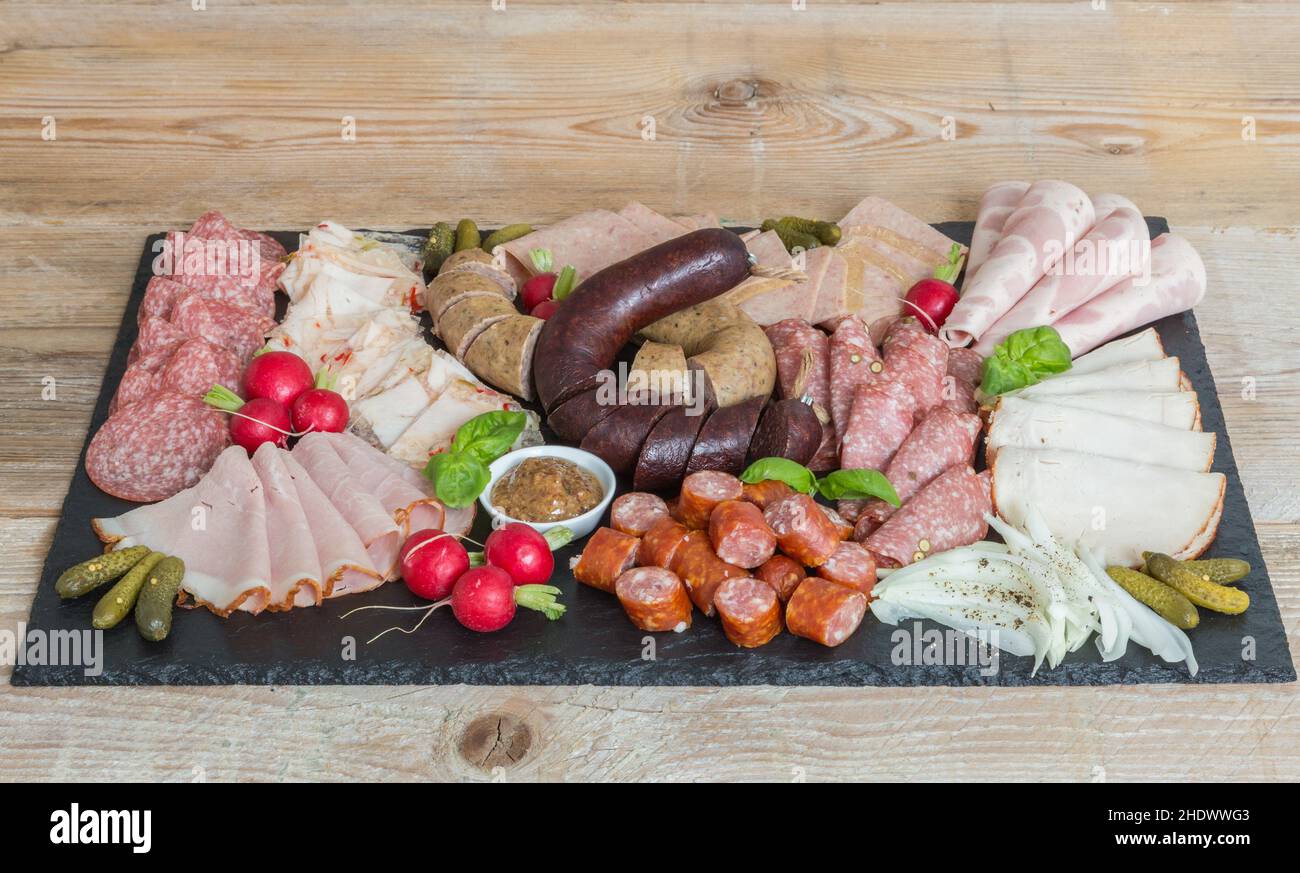 sausage platter, sausage, sausage platters, sausages Stock Photo