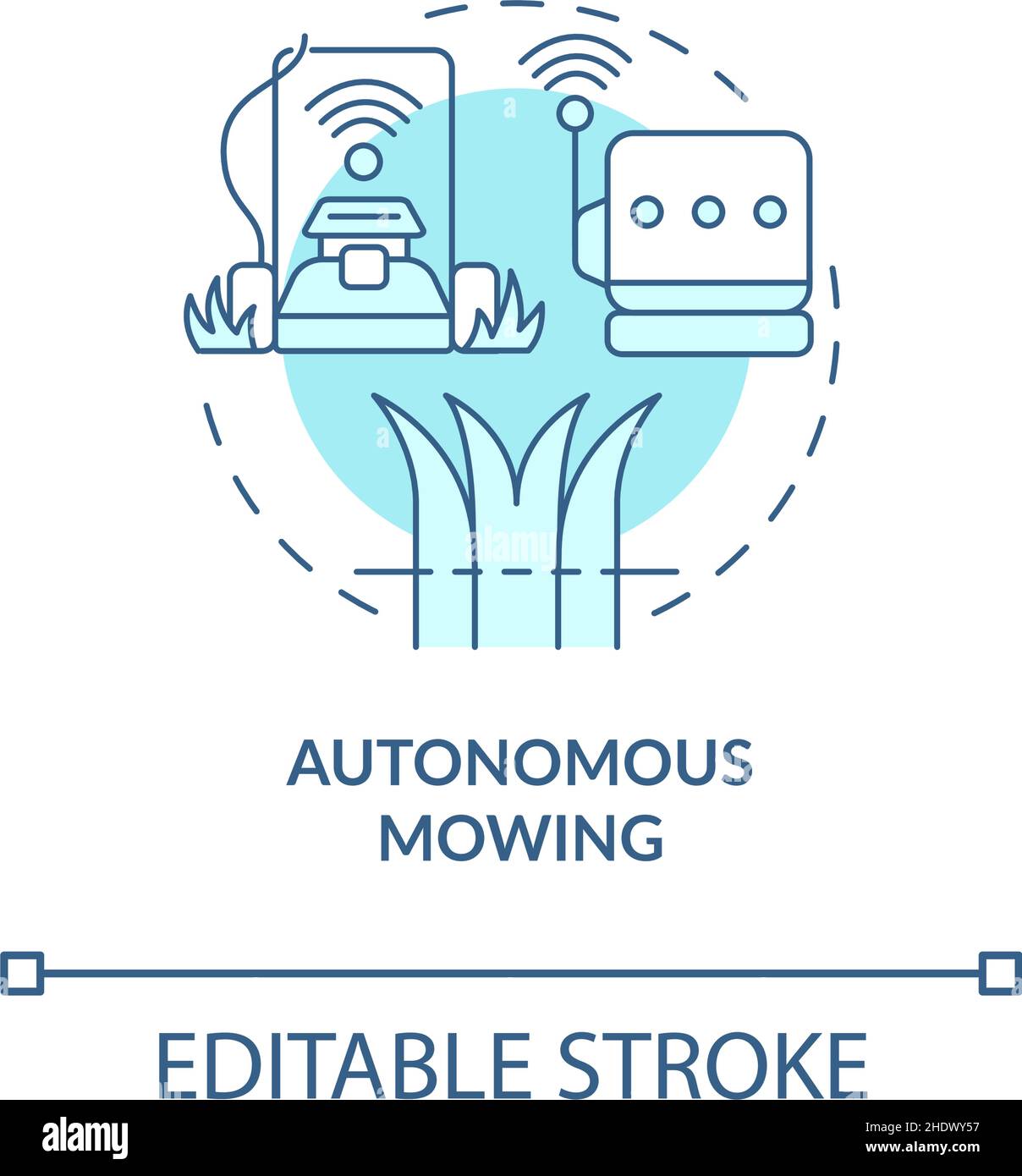 Autonomous mowing turquoise concept icon Stock Vector