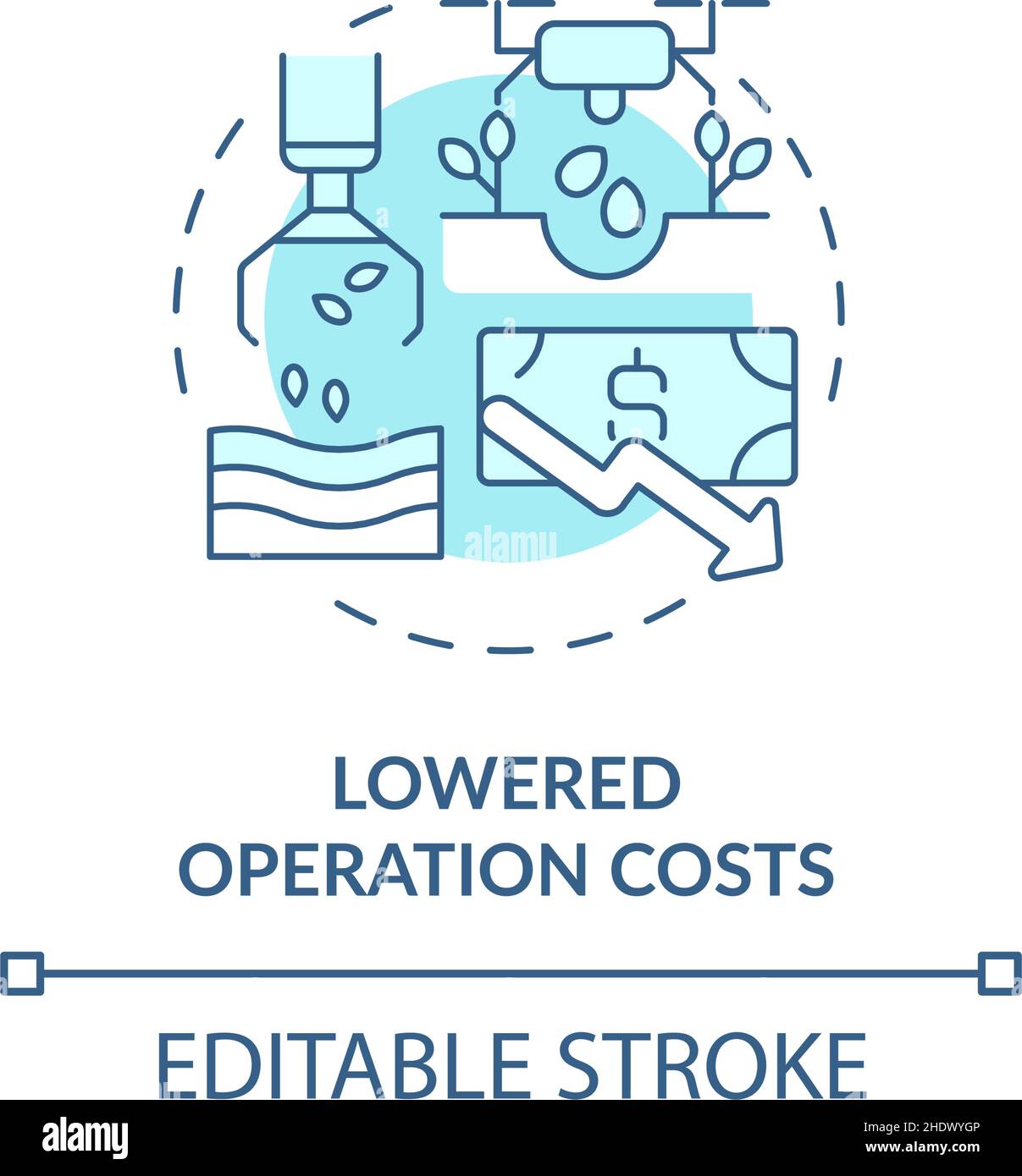 Lowered operation costs turquoise concept icon Stock Vector