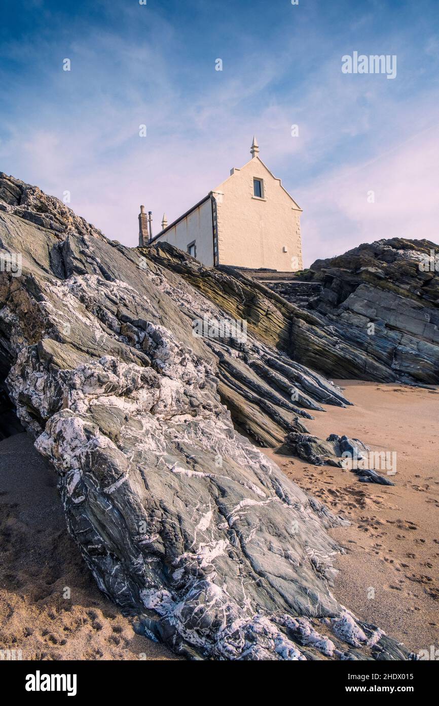 The historic disused Old Newquay Lifeboat Station at Little Fistral in Newquay in Cornwall. Stock Photo