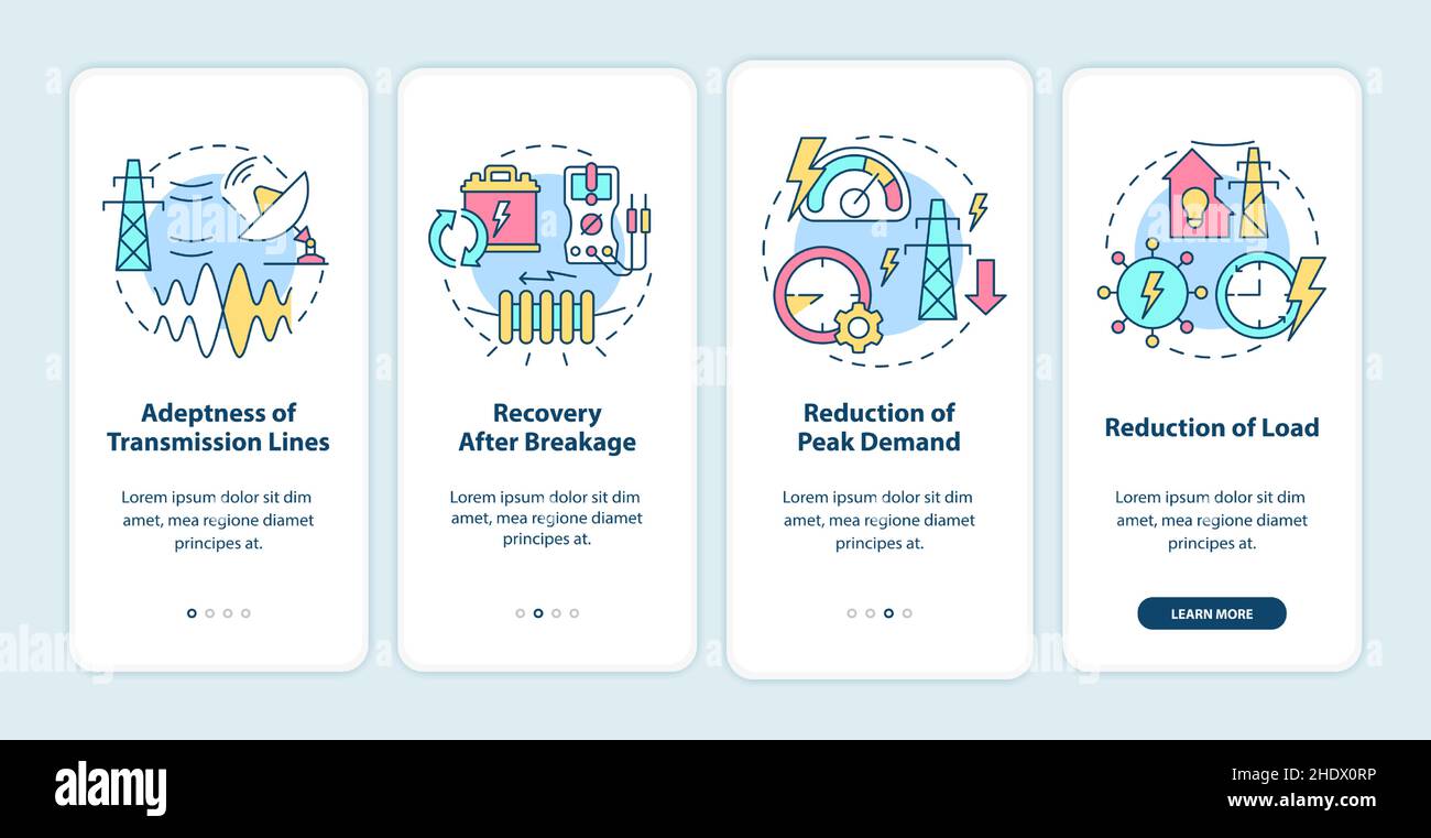Applications of smart grid onboarding mobile app screen Stock Vector ...
